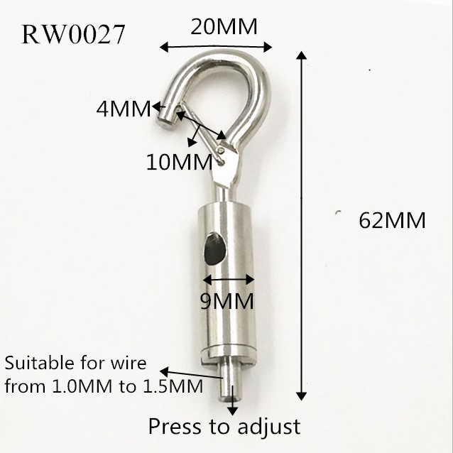 China RW0027 Metal Hook cable lock Wire rope hooks Ceiling cable fixing  with adjustable hook factory and manufacturers