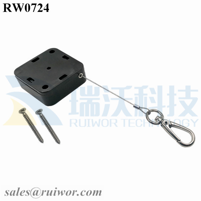 China RW0724 Square Retractable Cable Plus Key Hook Wire Rope End as  Tethered Mechanism factory and manufacturers